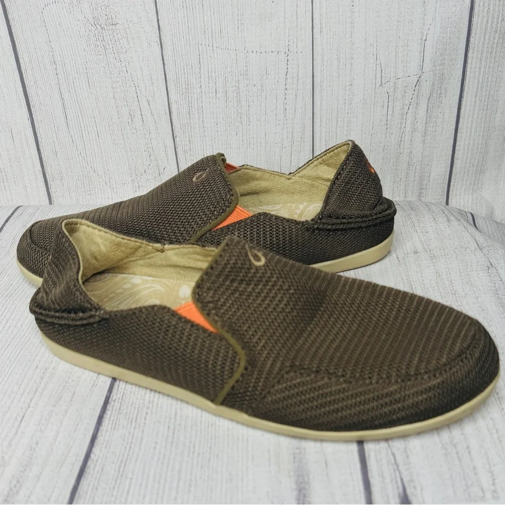Olukai Flats‎ Women's 6.5 Waialua Mesh Slip-On Brown Beach Casual Shoes Vacation
